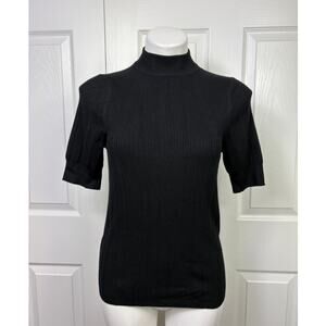 Marled Reunited clothing Black Rib Knit Short Sleeve Wome Sweater Size Large NWT